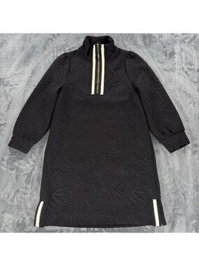 Mary Square Evelyn Long Sleeve Dress Women XS Black Gold Trim Quarter Zip NWT